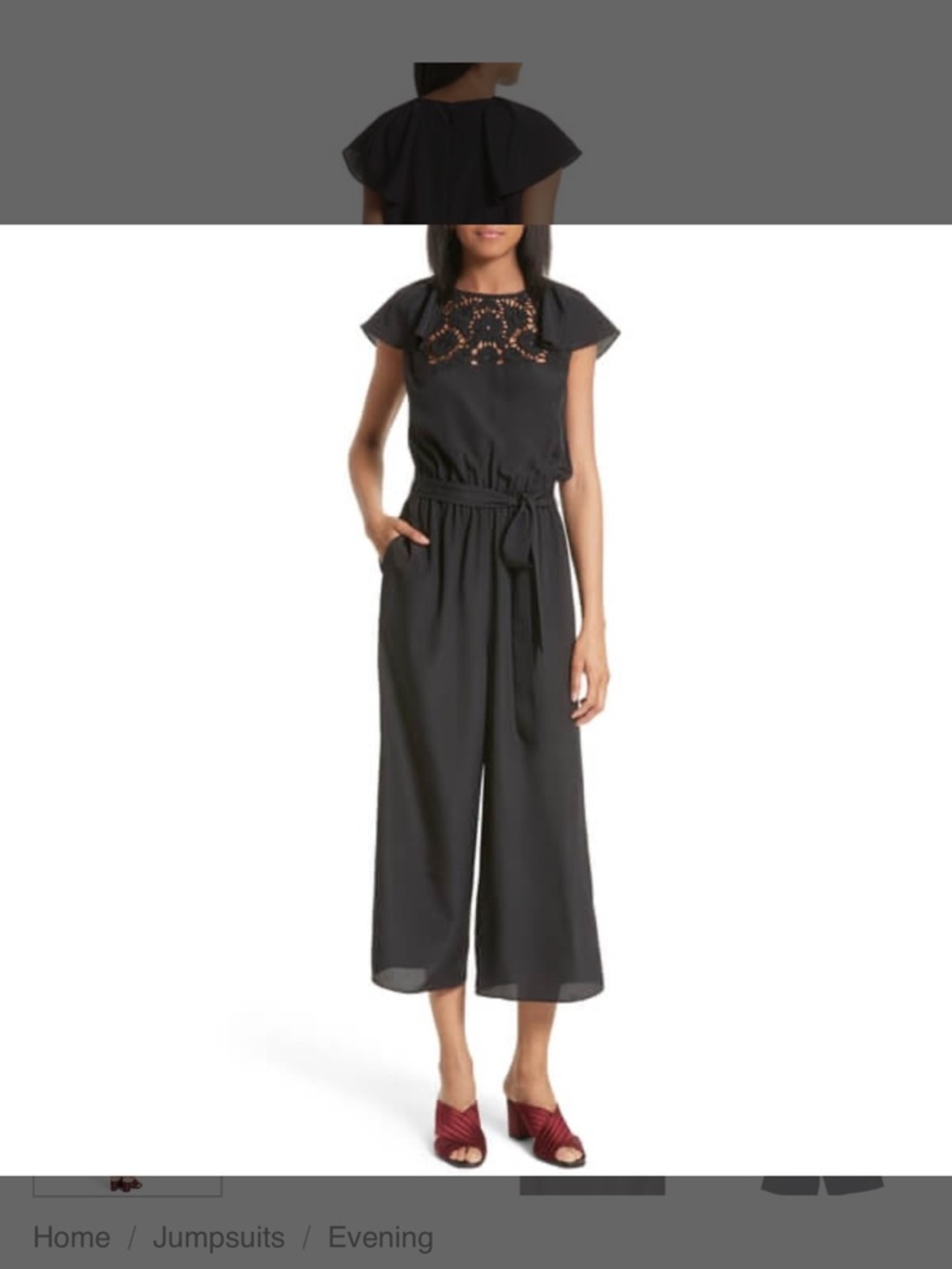 kate spade Black Embroidered Waist-Tie Wide-Leg Jumpsuit